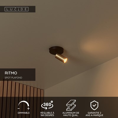 Lucide RITMO - Spot plafond - Ø 10 cm - 1xGU10 (MR11) - Or Mat / Laiton